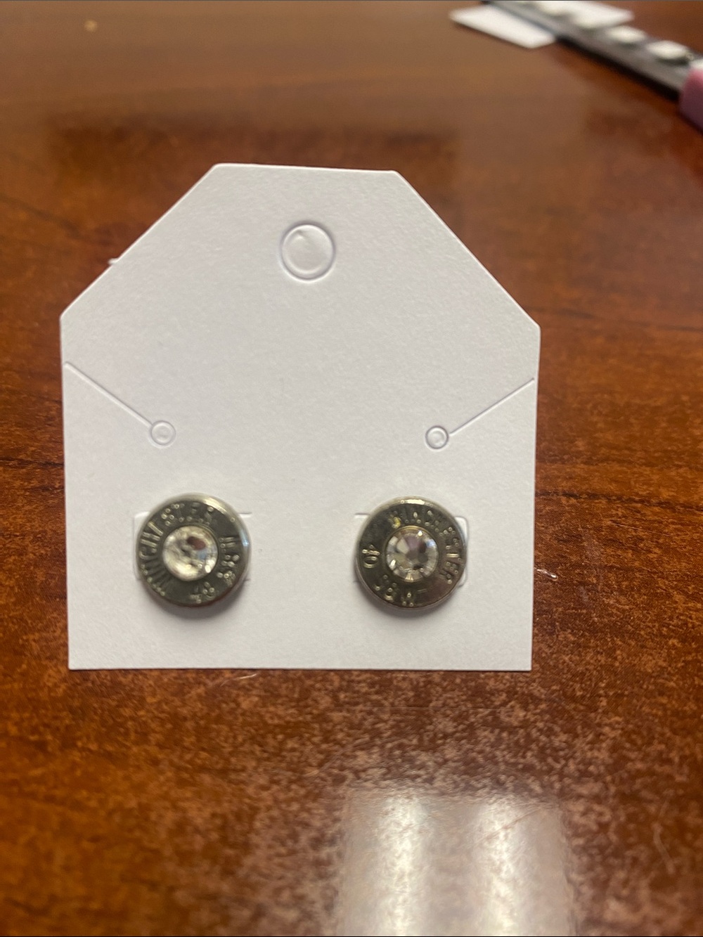 Rhinestone Bullet Casing Stud Earrings - Silver Tone